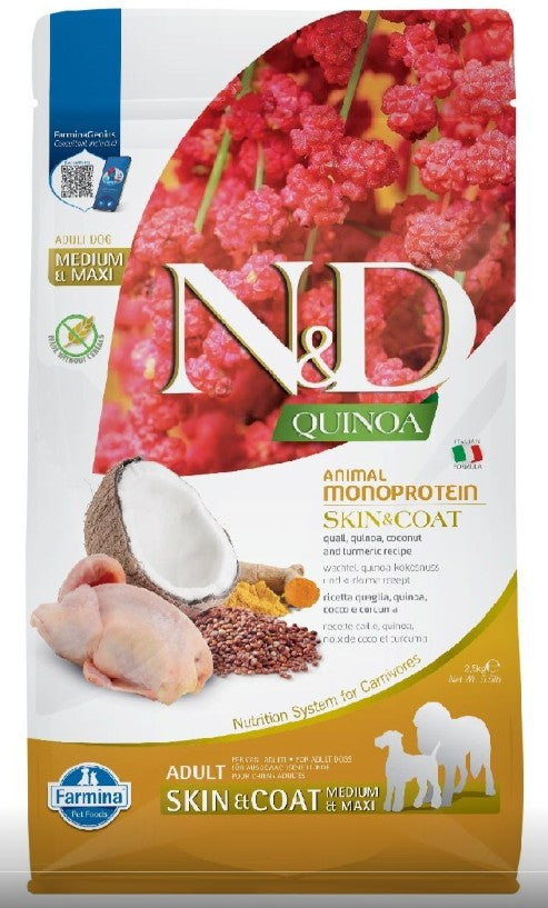 N&D quinoa Dog Skin&Coat quaglia 2,5 kg