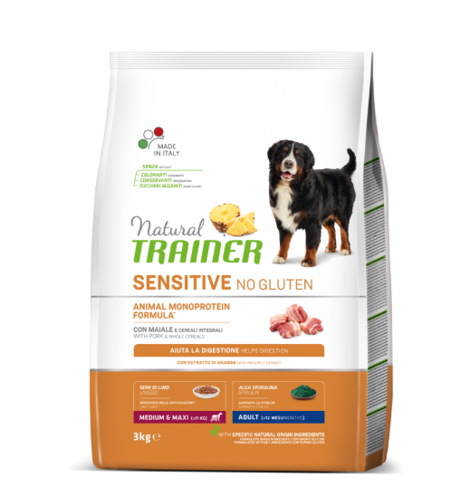 Natural Trainer No Gluten Adult Medium/Maxi Schwein