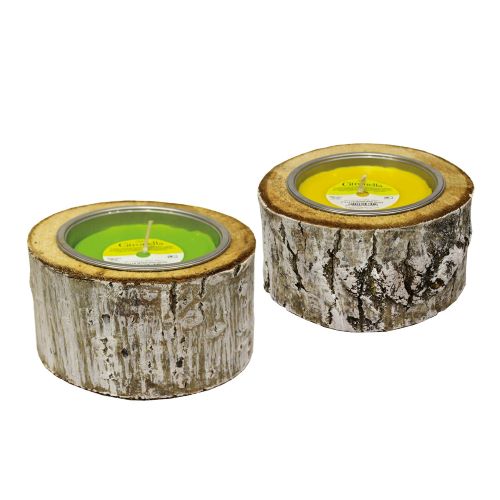 Lemongrass candle in wooden log diam 16 cm