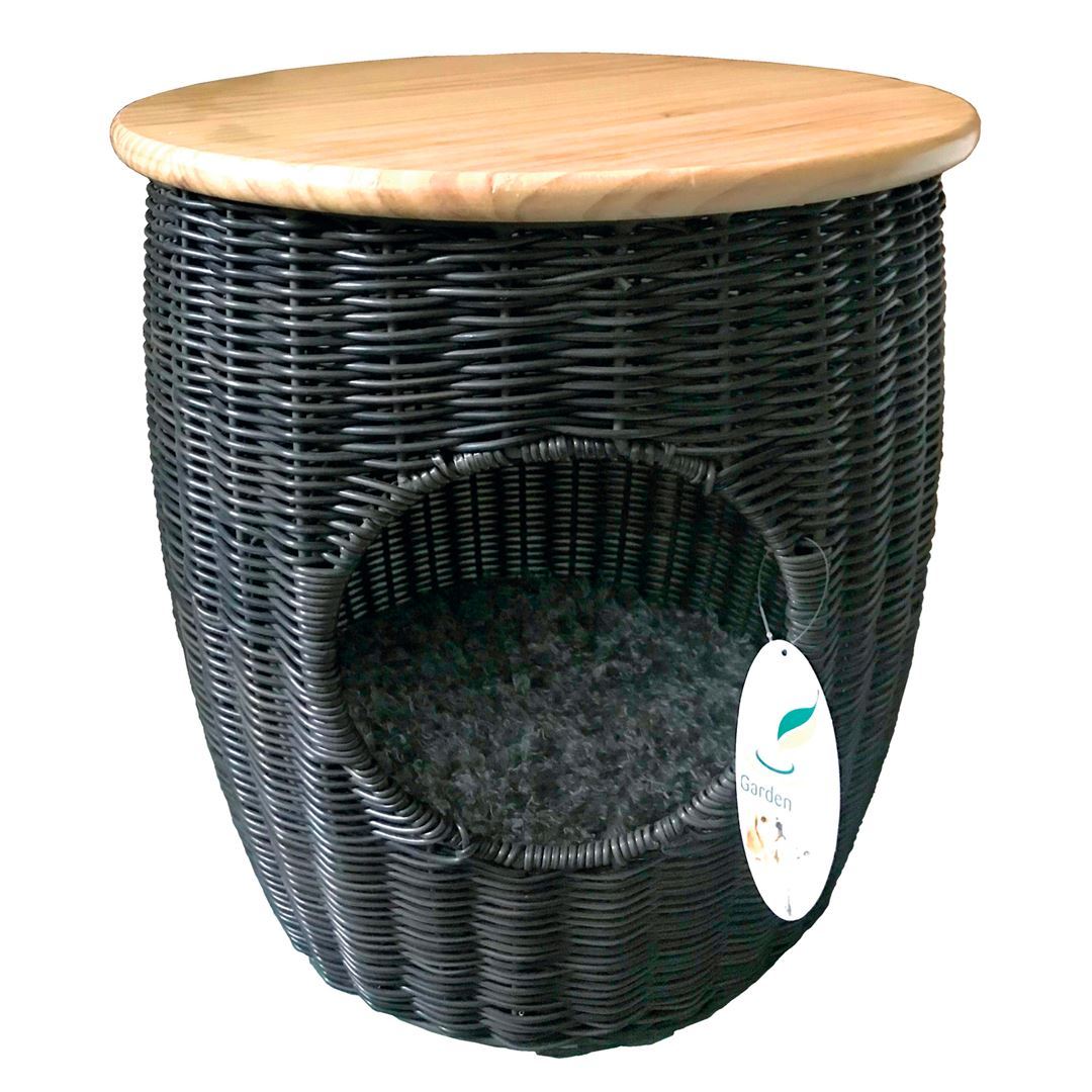 Brown rattan barrel bed