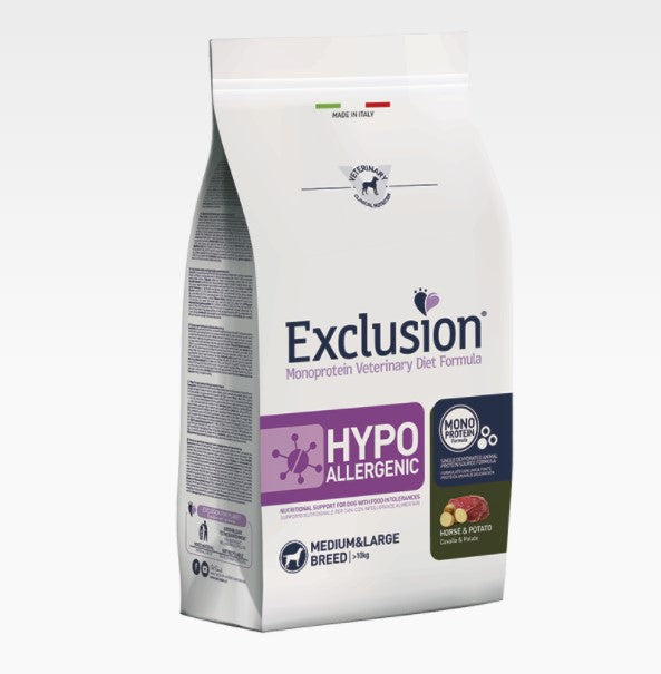 Exclusion - Veterinary Diet Canine - Hypoallergenic Dog Medium/Large - cavallo e patate