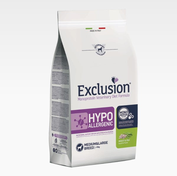 Exclusion - Veterinary Diet Canine - Hypoallergenic Dog Medium/Large - insetti e piselli