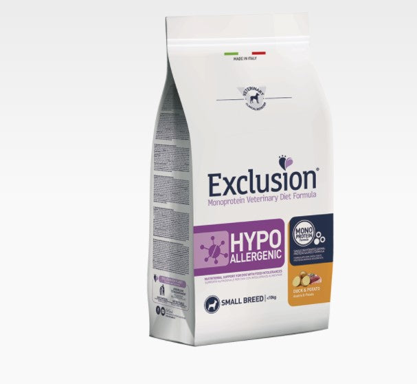 Exclusion - Veterinary Diet Canine - Hypoallergenic Dog Small - anatra e patate