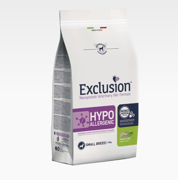 Exclusion - Veterinary Diet Canine - Hypoallergenic Dog Small - insects and peas