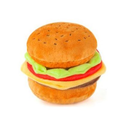 Plush hamburger dog toy