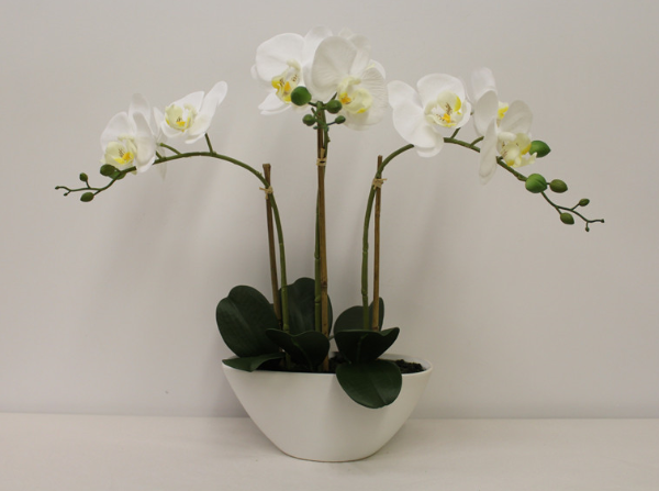 Artificial orchid in white pot, height 45 cm