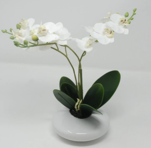 Artificial orchid in white pot, height 30 cm