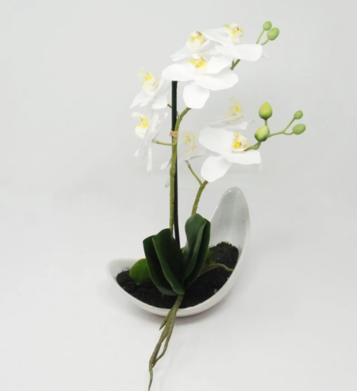 Artificial orchid in white pot, height 33 cm
