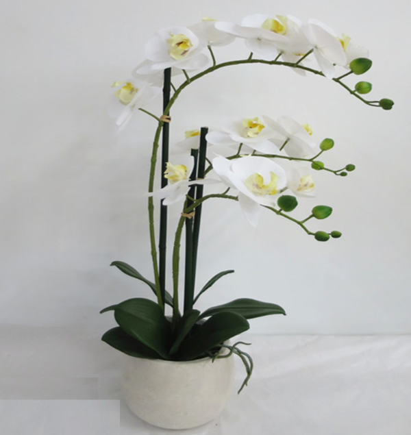 Artificial orchid in a white pot, height 66 cm