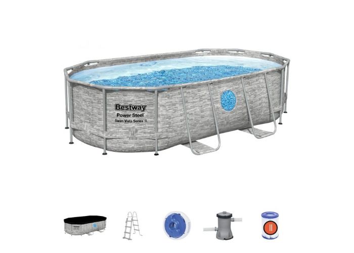 Power Steel Swim Vista oval above ground pool set 427x250x100 cm stone effect