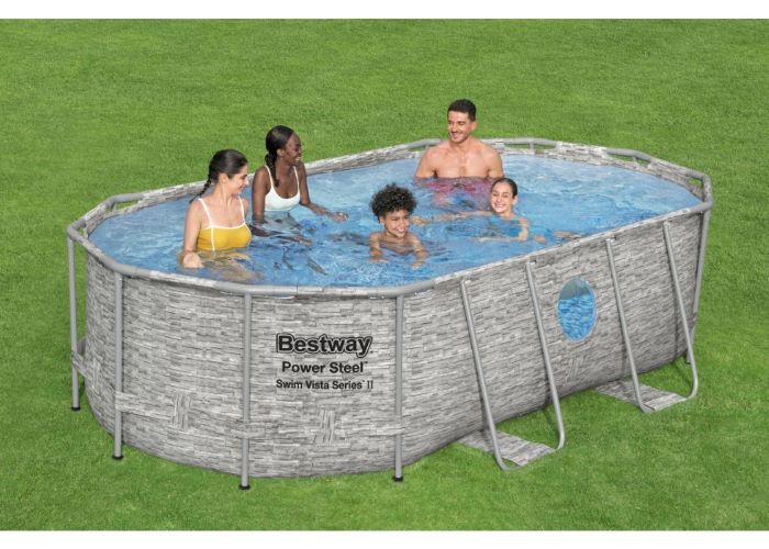 Power Steel Swim Vista oval above ground pool set 427x250x100 cm stone effect