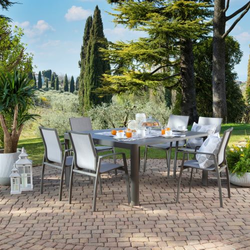 Tommy - Dining set with outdoor table and chairs in aluminum extendable from 6 to 8 seats