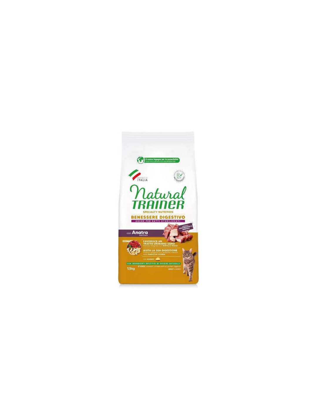 natural trainer gatto benessere digestivo monoproteico anatra 1,5kg