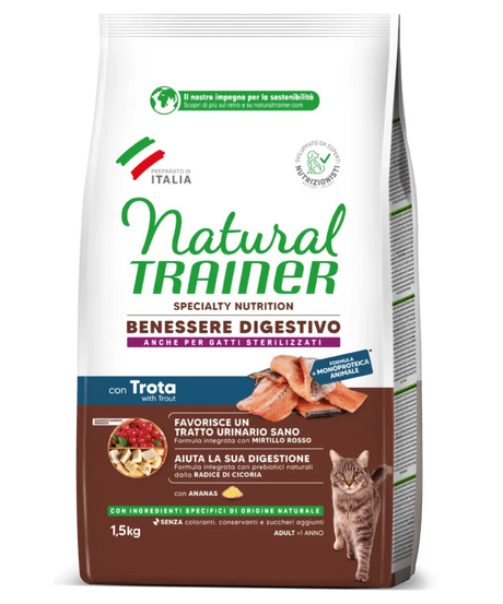 natural trainer gatto benessere digestivo monoproteico trota 1,5kg