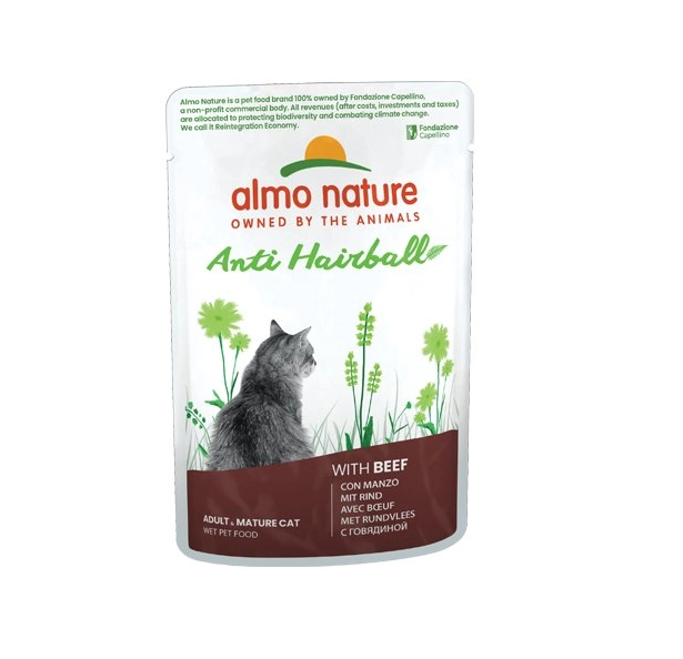 AlmoNature per gatti anti hairball con manzo 70gr