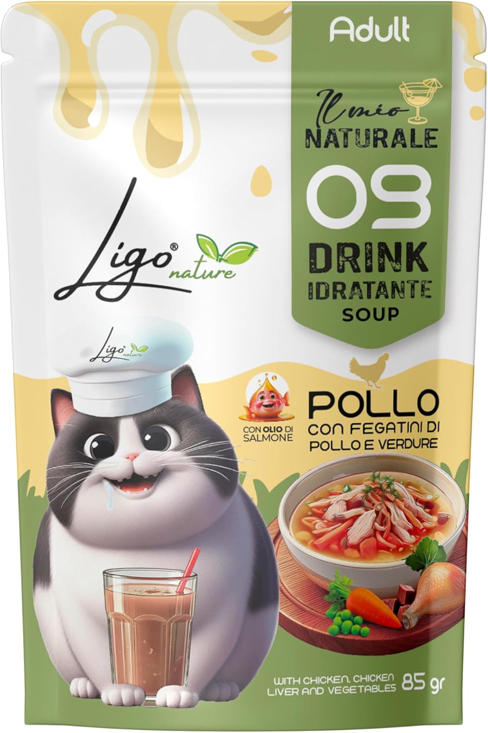 Ligo Nature 09 Soup Drink per Gatti Adulti - pollo con fegatini e verdure  85 gr