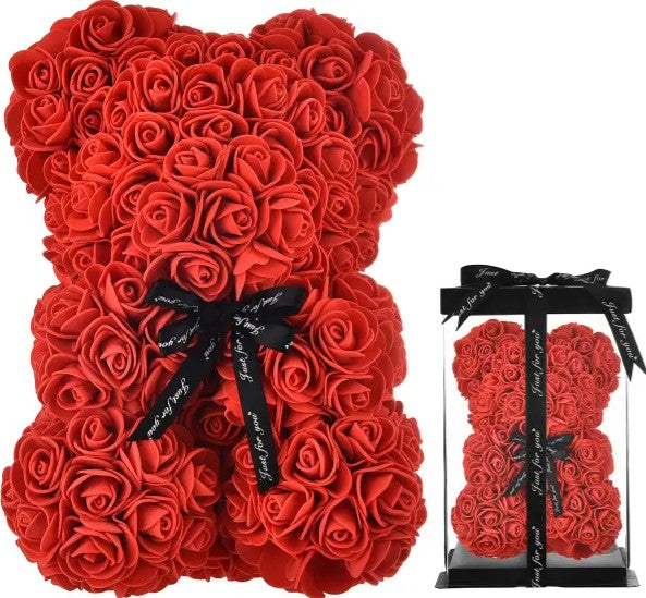 Artificial rose teddy bear H 25 cm red with gift box