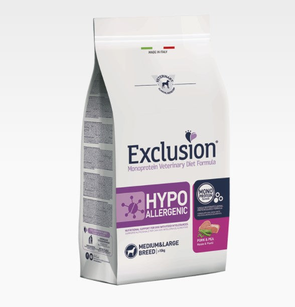 Exclusion - Veterinary Diet Canine - Hypoallergenic Dog Medium/Large - maiale e piselli