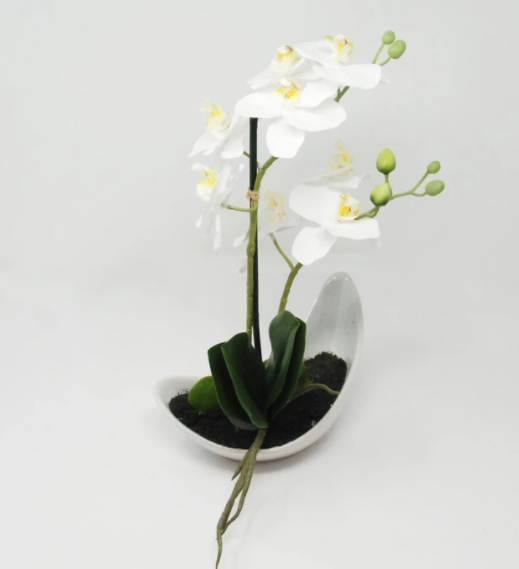 Orchidea artificiale in vaso bianco altezza 33 cm