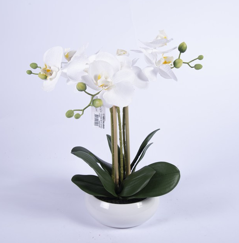 Artificial orchid in white pot, height 33 cm