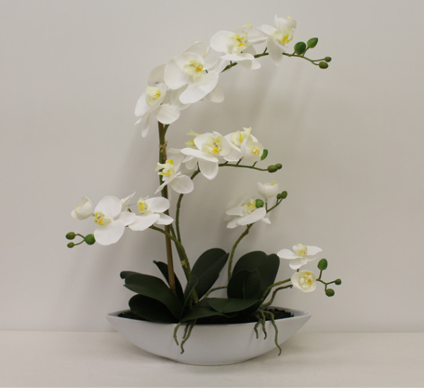 Artificial orchid in white pot, height 38 cm