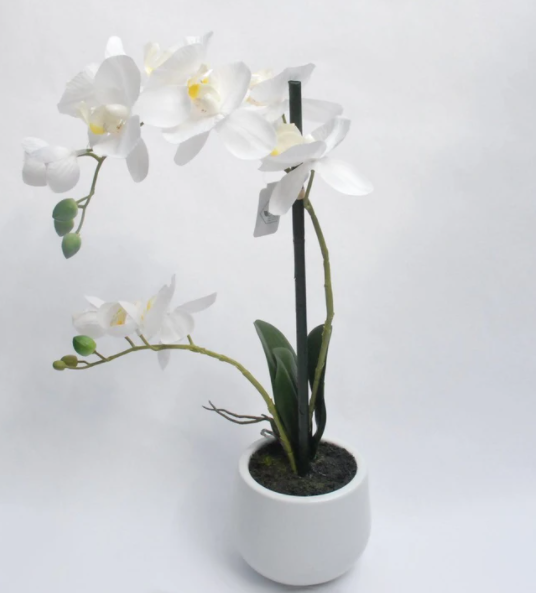 Künstliche Orchidee in weißer Vase Höhe 48 cm