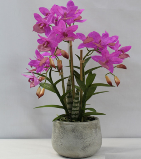 Artificial orchid in fuchsia pot, height 53 cm