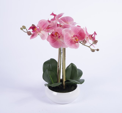 Artificial orchid in pink pot, height 33 cm