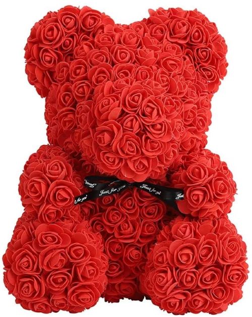 Orso teddy bear di rose artificiale H 40 cm Rosso con confezione regal –  Iperverde