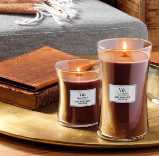 Woodwick stone washed suede candle